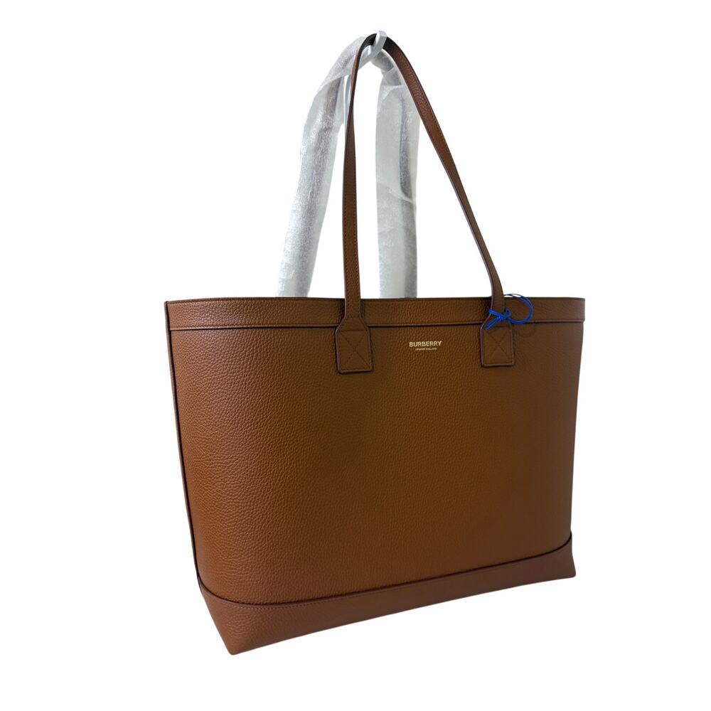 ❌sold-Burberry Brown Pebbled Leather Tote Bag House Check New - Picture 9 of 9